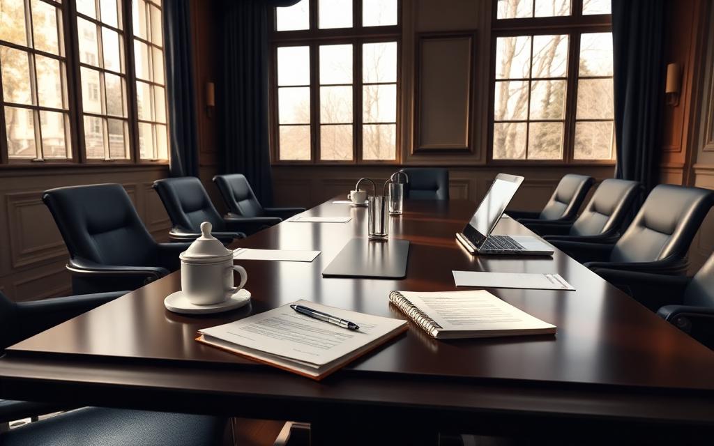 Boardroom consultation table with legal documents